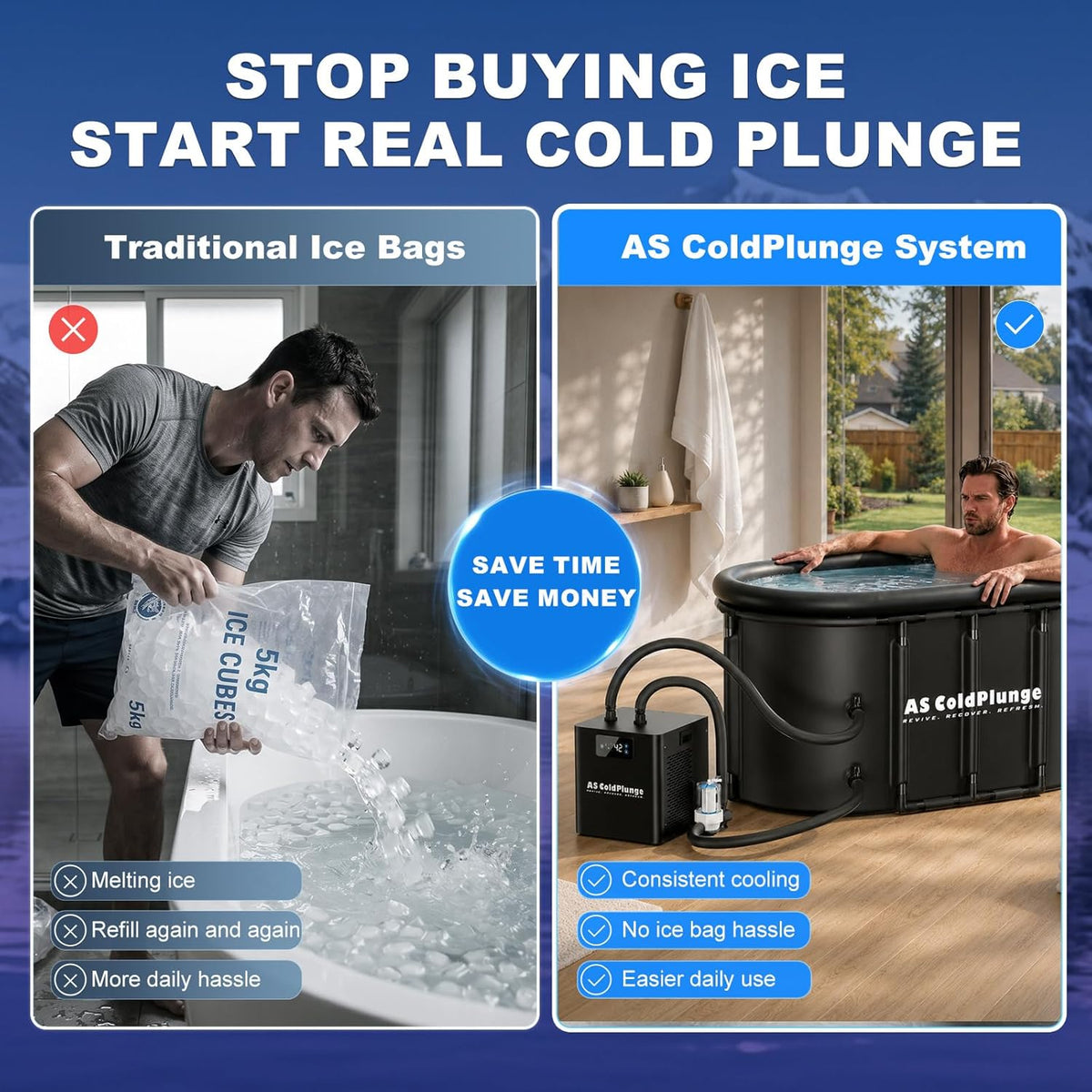 1/3 HP Ice Bath Chiller & 148 Gal Oval Cold Plunge Tub Kit — product view 4