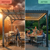 Outdoor Pergola Built for Smart Climate Control, Motorized Louvers, Waterproof Aluminum, Powder Coated — Before & After