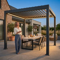 Outdoor Pergola Built for Smart Climate Control, Motorized Louvers, Waterproof Aluminum, Powder Coated — Lifestyle