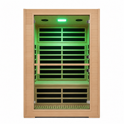 2 Person Far Infrared Sauna with Smart APP Control, 2000W Low EMF Wooden Infrared Sauna Room for Home, 8 Carbon Mica Heating Panels Wellness Sauna, Canadian Hemlock Indoor Spa for Home Relaxation