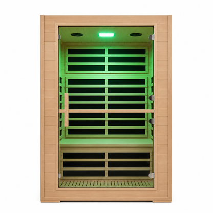 2 Person Far Infrared Sauna with Smart APP Control, 2000W Low EMF Wooden Infrared Sauna Room for Home, 8 Carbon Mica Heating Panels Wellness Sauna, Canadian Hemlock Indoor Spa for Home Relaxation
