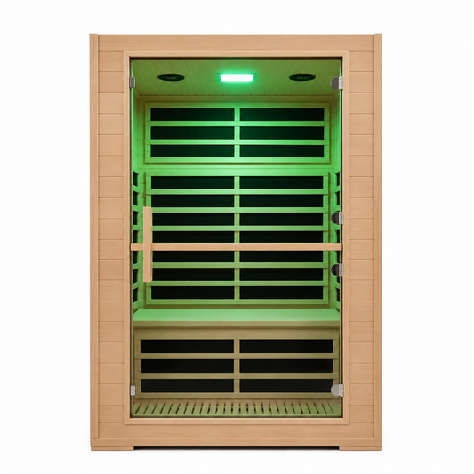 2 Person Far Infrared Sauna with Smart APP Control, 2000W Low EMF Wooden Infrared Sauna Room for Home, 8 Carbon Mica Heating Panels Wellness Sauna, Canadian Hemlock Indoor Spa for Home Relaxation