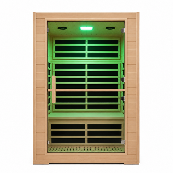 2 Person Far Infrared Sauna with Smart APP Control, 2000W Low EMF Wooden Infrared Sauna Room for Home, 8 Carbon Mica Heating Panels Wellness Sauna, Canadian Hemlock Indoor Spa for Home Relaxation