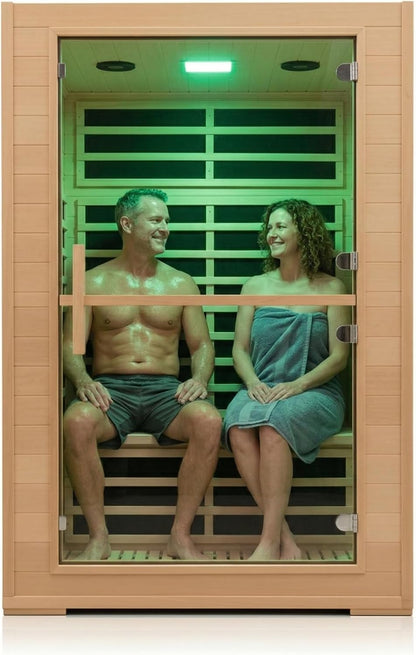 2 Person Far Infrared Sauna with Smart APP Control, 2000W Low EMF Wooden Infrared Sauna Room for Home, 8 Carbon Mica Heating Panels Wellness Sauna, Canadian Hemlock Indoor Spa for Home Relaxation — product view 2