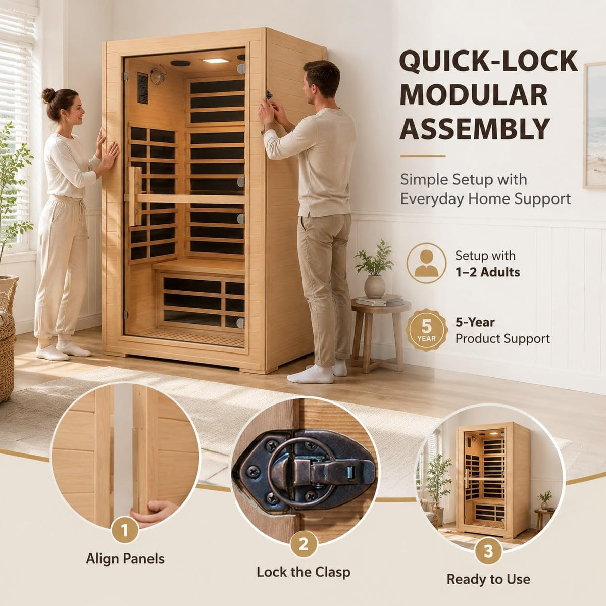 2 Person Far Infrared Sauna with Smart APP Control, 2000W Low EMF Wooden Infrared Sauna Room for Home, 8 Carbon Mica Heating Panels Wellness Sauna, Canadian Hemlock Indoor Spa for Home Relaxation — product view 8