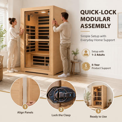 2 Person Far Infrared Sauna with Smart APP Control, 2000W Low EMF Wooden Infrared Sauna Room for Home, 8 Carbon Mica Heating Panels Wellness Sauna, Canadian Hemlock Indoor Spa for Home Relaxation — product view 8