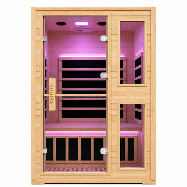 2 Person Far Infrared Sauna with Smart APP Control, Canadian Hemlock Wood Indoor Sauna Room, 2000W Low EMF Fast Heating Home Dry Sauna, 7 Color Chromotherapy, Bluetooth Speakers for Relaxation
