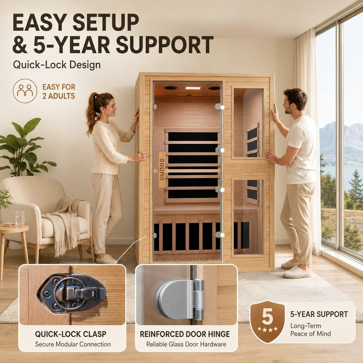 2 Person Far Infrared Sauna with Smart APP Control, Canadian Hemlock Wood Indoor Sauna Room, 2000W Low EMF Fast Heating Home Dry Sauna, 7 Color Chromotherapy, Bluetooth Speakers for Relaxation — product view 8