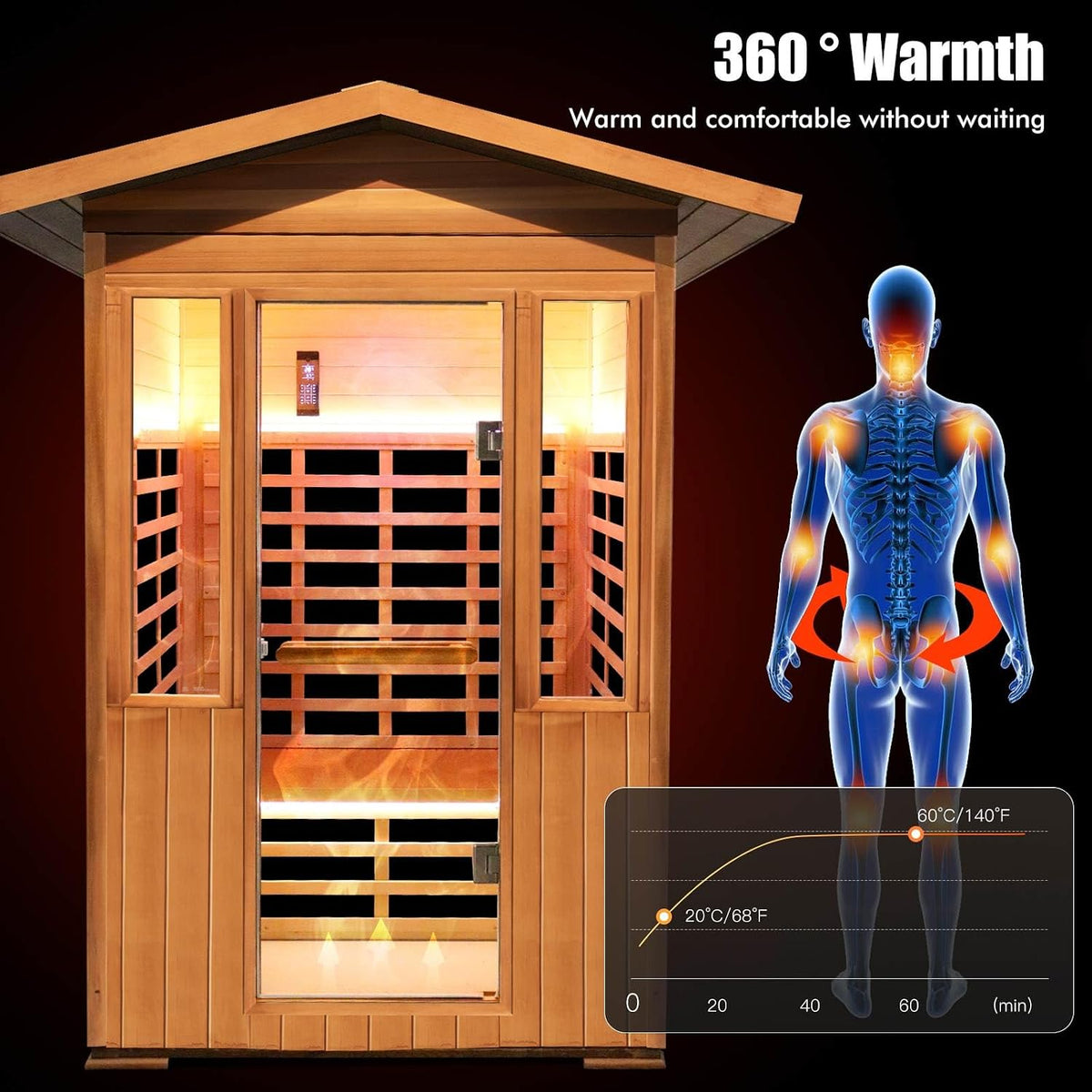 2 Person Outdoor Sauna Infrared Saunas Dry Sauna Room 1800W 120V — product view 4
