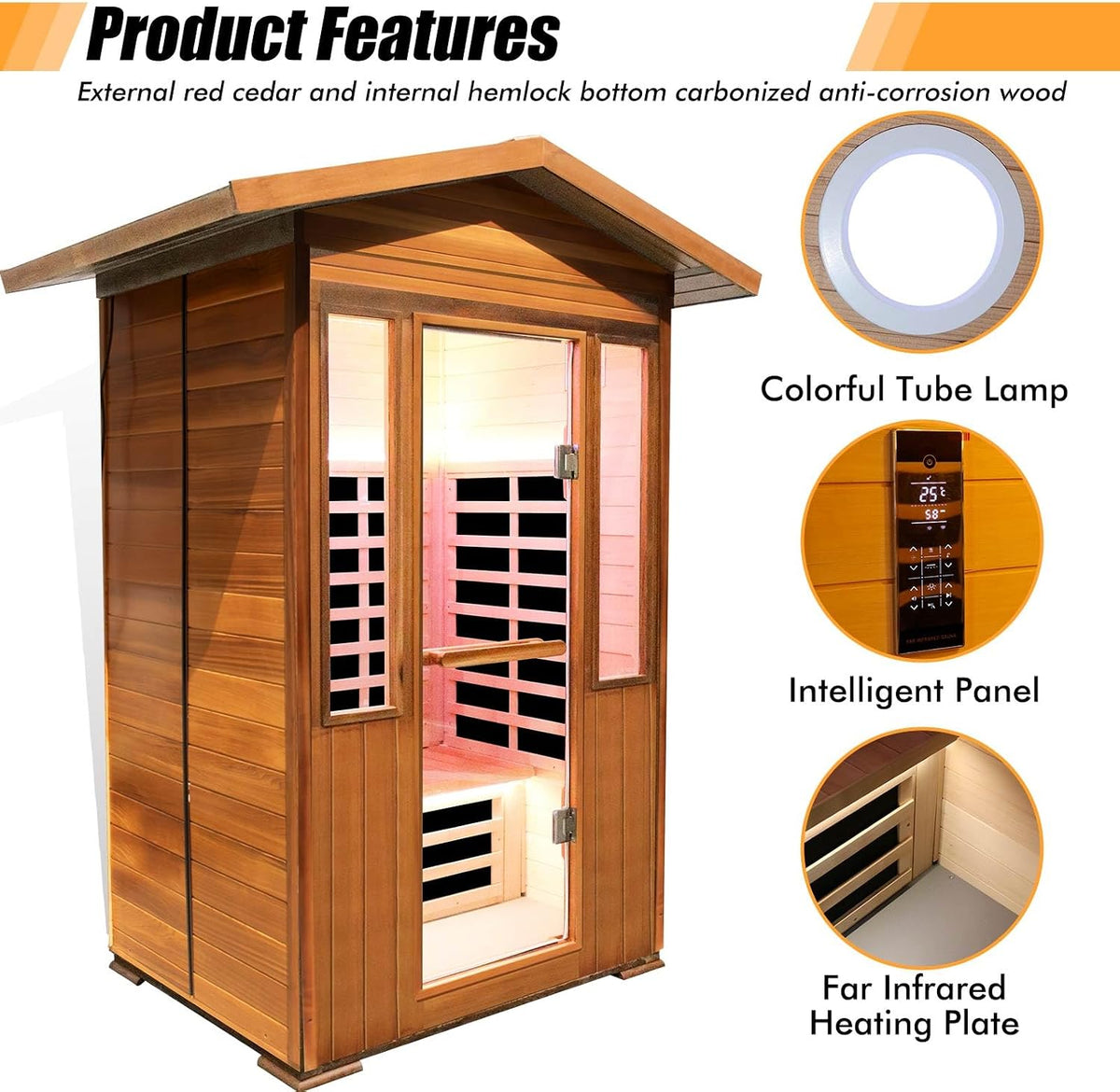 2 Person Outdoor Sauna Infrared Saunas Dry Sauna Room 1800W 120V — product view 6