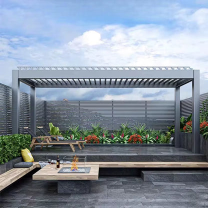 Aluminum Pergola Rainproof Electrically Adjustable Gazebo Electric Louvered Awning Outdoor Patio Sunshade — product view 2