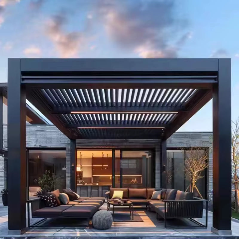 Aluminum Pergola Rainproof Electrically Adjustable Gazebo Electric Louvered Awning Outdoor Patio Sunshade — product view 3