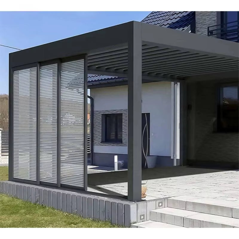 Aluminum Pergola Rainproof Electrically Adjustable Gazebo Electric Louvered Awning Outdoor Patio Sunshade — product view 5