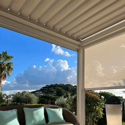 Aluminum Pergola Rainproof Electrically Adjustable Gazebo Electric Louvered Awning Outdoor Patio Sunshade — product view 7