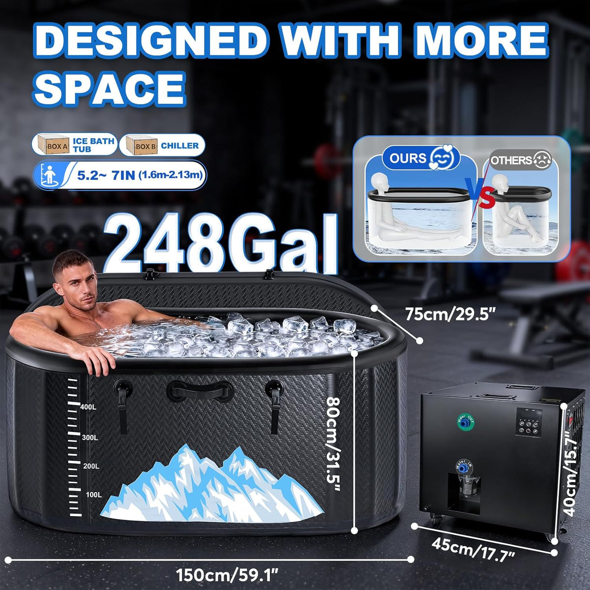 Cold Plunge Tub, 248 Gallon, 1 Horsepower, Heavy-Duty Ice Bath Tub for Athletes with Hot & Cold, Portable Inflatable Plunge Chiller with Water Treatment Kit, Immersion Therapy, Wifi (Black, 1 Set) — product view 3