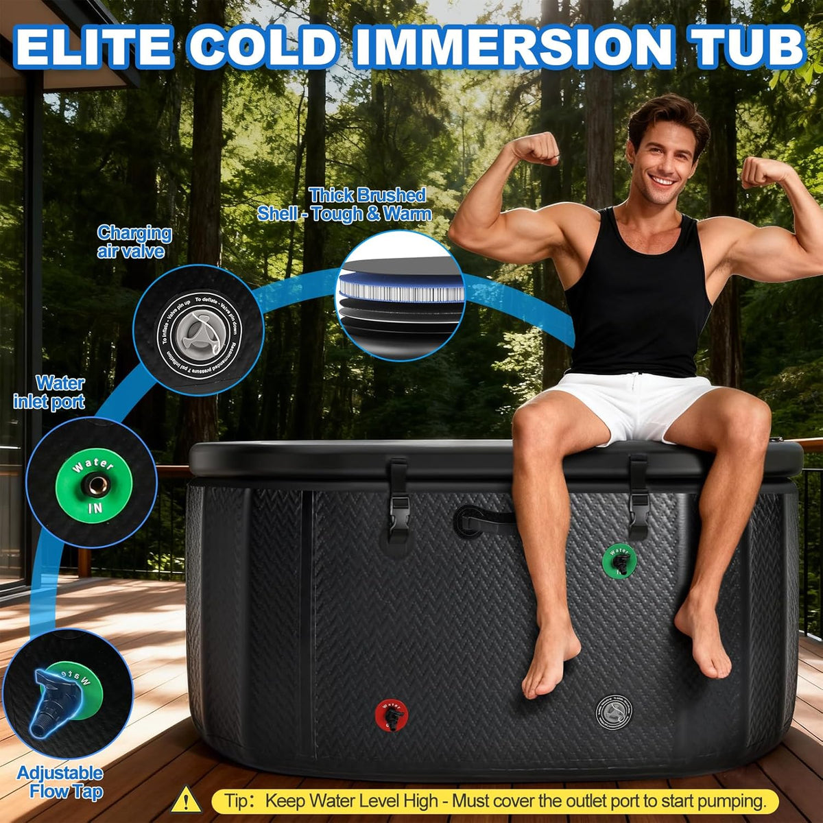 Cold Plunge Tub, 248 Gallon, 1 Horsepower, Heavy-Duty Ice Bath Tub for Athletes with Hot & Cold, Portable Inflatable Plunge Chiller with Water Treatment Kit, Immersion Therapy, Wifi (Black, 1 Set) — product view 5