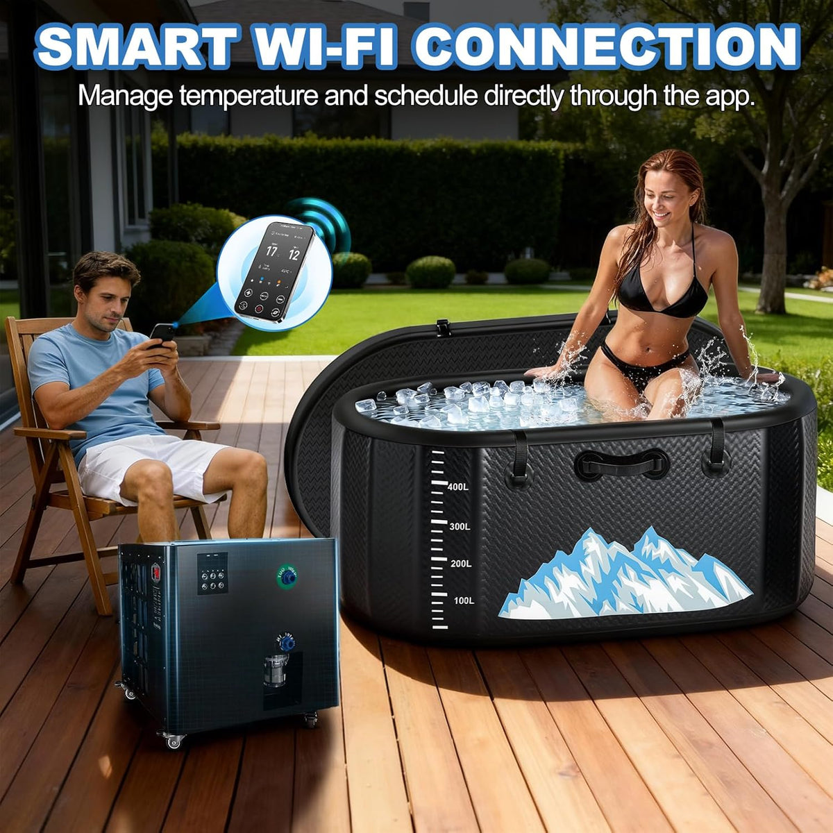 Cold Plunge Tub, 248 Gallon, 1 Horsepower, Heavy-Duty Ice Bath Tub for Athletes with Hot & Cold, Portable Inflatable Plunge Chiller with Water Treatment Kit, Immersion Therapy, Wifi (Black, 1 Set) — product view 6