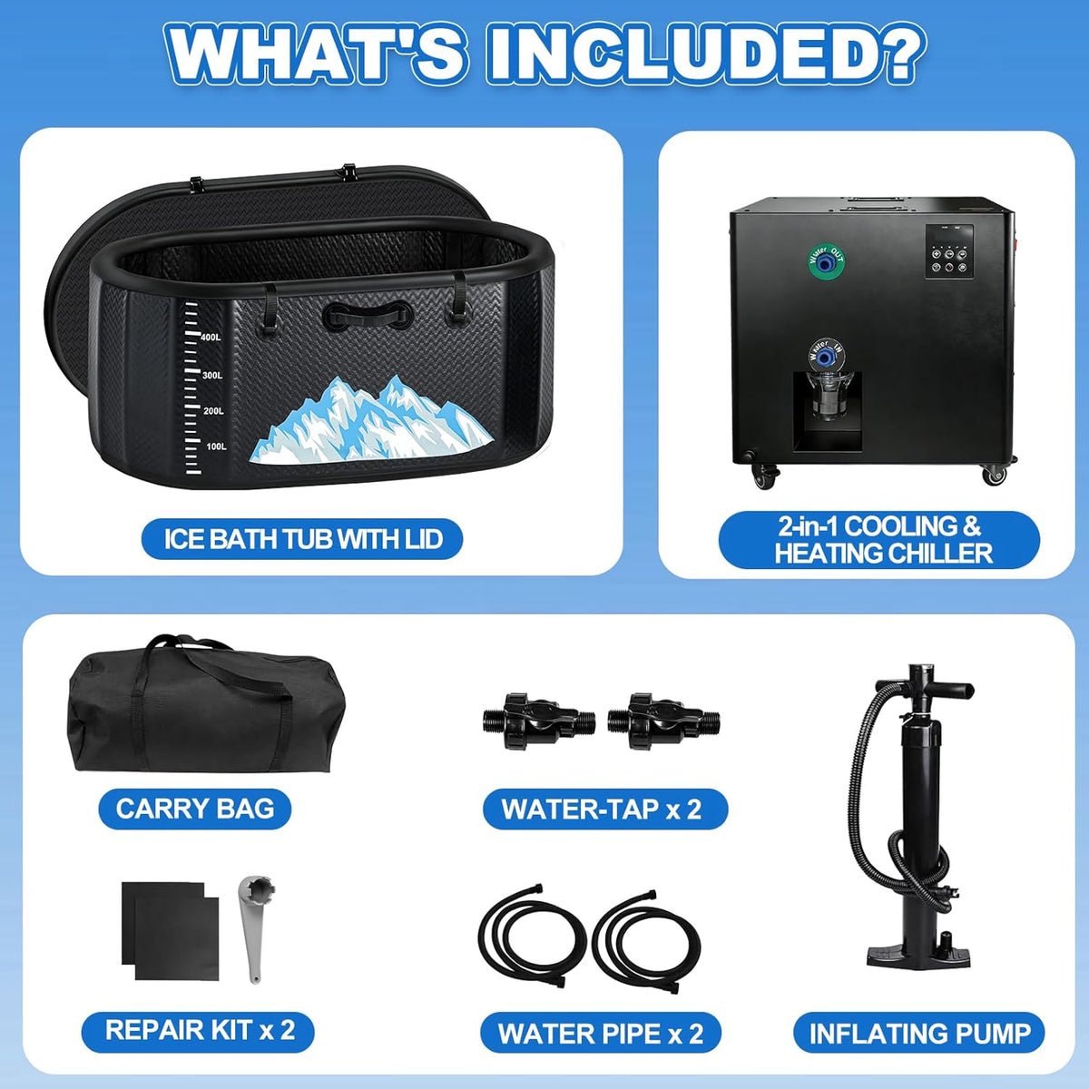 Cold Plunge Tub, 248 Gallon, 1 Horsepower, Heavy-Duty Ice Bath Tub for Athletes with Hot & Cold, Portable Inflatable Plunge Chiller with Water Treatment Kit, Immersion Therapy, Wifi (Black, 1 Set) — product view 7