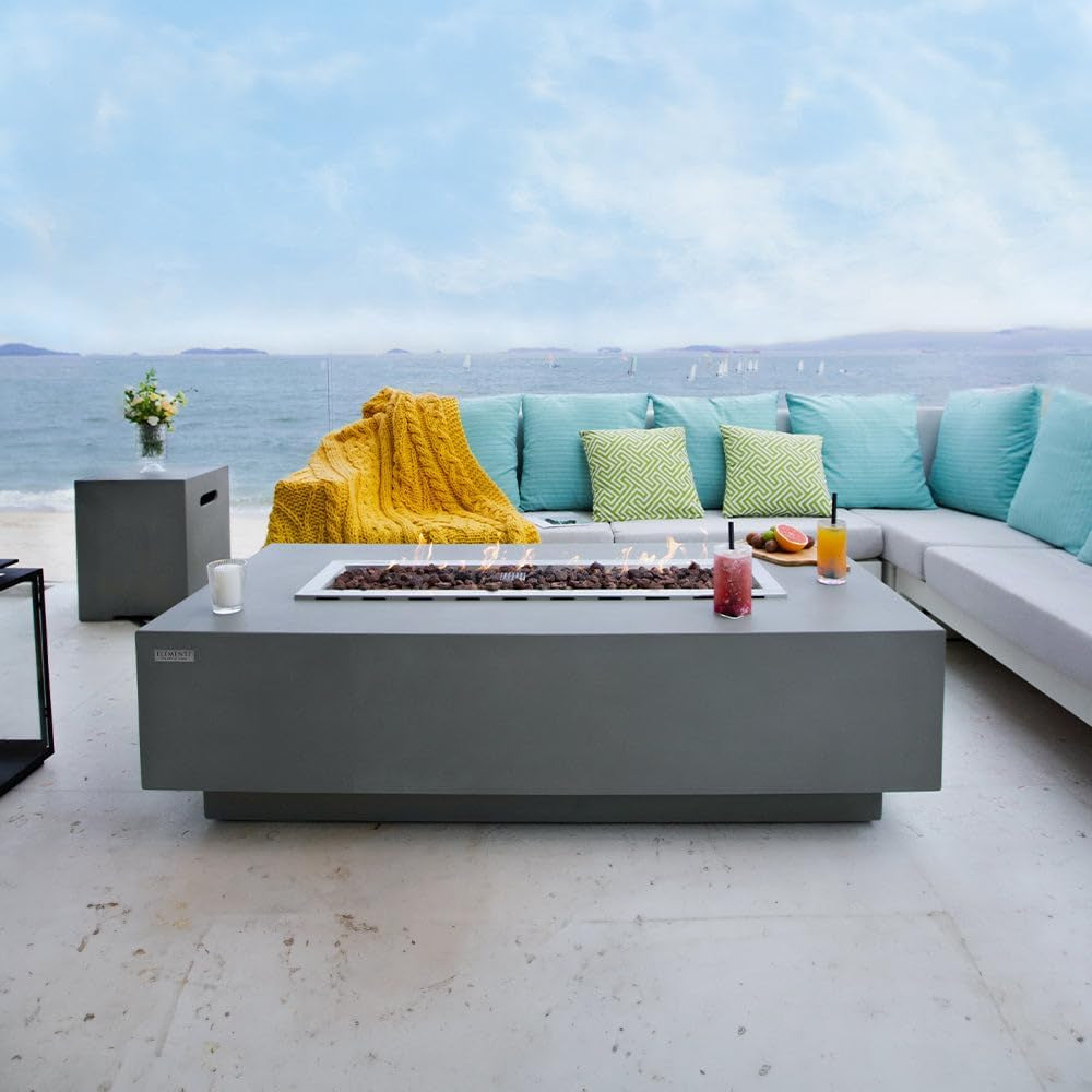 Granville Fire Table Outdoor Fire Pit 60" X 27" Cast Concrete Firepit Includes Lava Rocks 45,000 Btus Outdoor Fireplace for Patio Furniture Set, Deck, Porch, Outdoor Heater - Natural Gas — product view 3