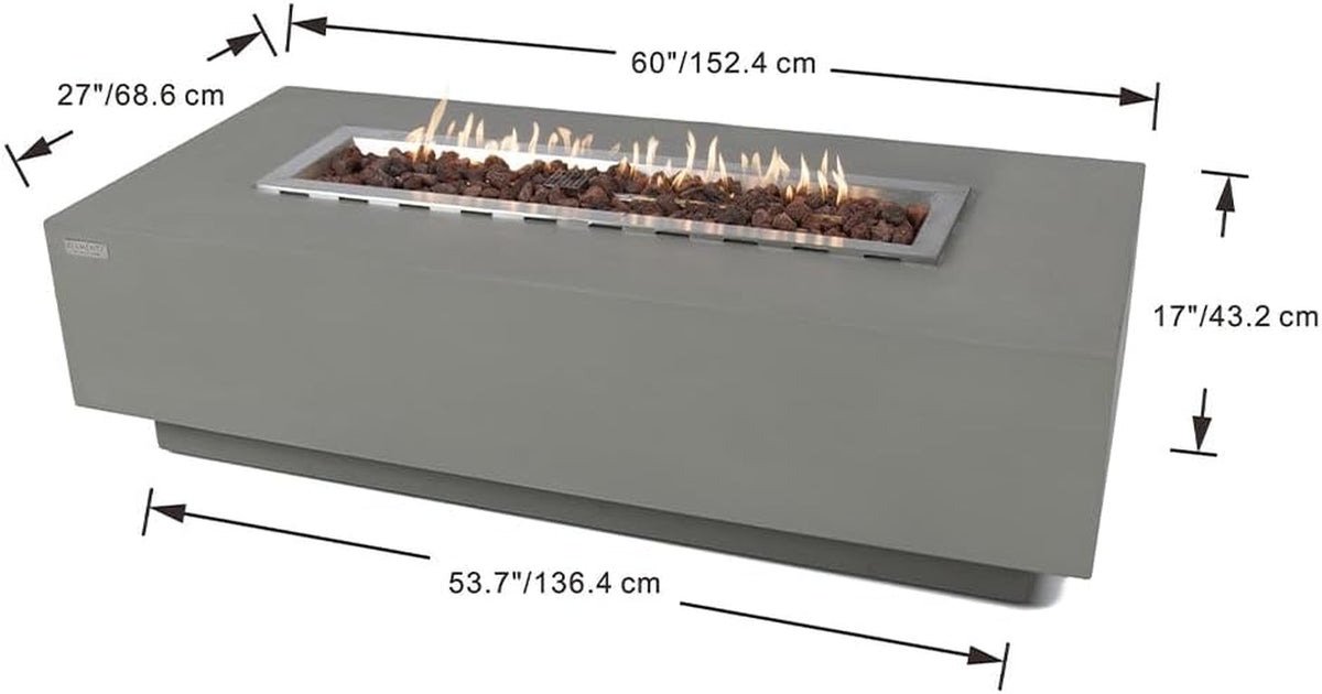 Granville Fire Table Outdoor Fire Pit 60" X 27" Cast Concrete Firepit Includes Lava Rocks 45,000 Btus Outdoor Fireplace for Patio Furniture Set, Deck, Porch, Outdoor Heater - Natural Gas — product view 4