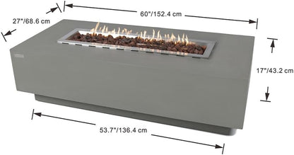Granville Fire Table Outdoor Fire Pit 60" X 27" Cast Concrete Firepit Includes Lava Rocks 45,000 Btus Outdoor Fireplace for Patio Furniture Set, Deck, Porch, Outdoor Heater - Natural Gas — product view 4