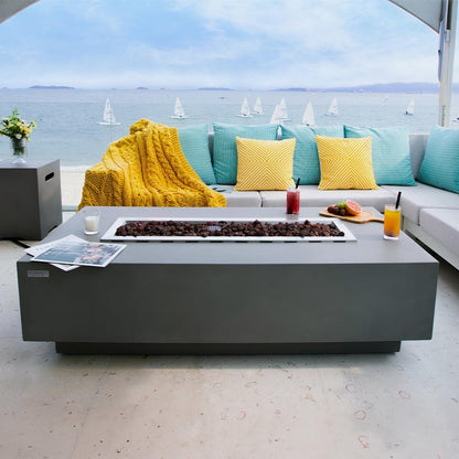 Granville Fire Table Outdoor Fire Pit 60" X 27" Cast Concrete Firepit Includes Lava Rocks 45,000 Btus Outdoor Fireplace for Patio Furniture Set, Deck, Porch, Outdoor Heater - Natural Gas — product view 5