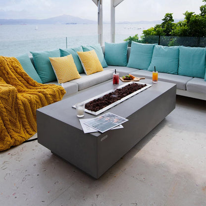 Granville Fire Table Outdoor Fire Pit 60" X 27" Cast Concrete Firepit Includes Lava Rocks 45,000 Btus Outdoor Fireplace for Patio Furniture Set, Deck, Porch, Outdoor Heater - Natural Gas — product view 7
