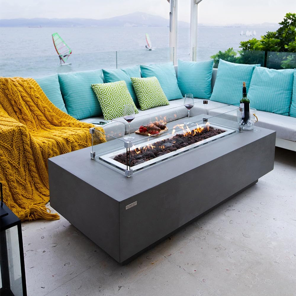 Granville Fire Table Outdoor Fire Pit 60" X 27" Cast Concrete Firepit Includes Lava Rocks 45,000 Btus Outdoor Fireplace for Patio Furniture Set, Deck, Porch, Outdoor Heater - Natural Gas — product view 8