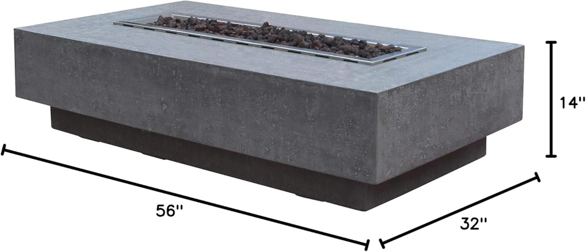 Hampton Fire Table Outdoor Fire Pit 56" X 32" Cast Concrete Firepit Includes Lava Rocks 45,000 Btus Outdoor Fireplace for Patio Furniture Set, Deck, Porch, Outdoor Heater - Liquid Propane — product view 11