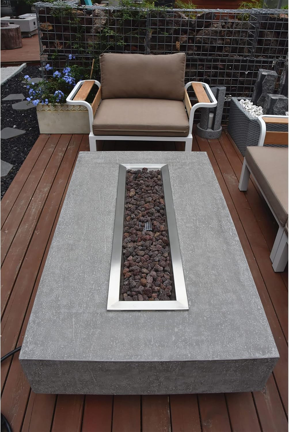 Hampton Fire Table Outdoor Fire Pit 56" X 32" Cast Concrete Firepit Includes Lava Rocks 45,000 Btus Outdoor Fireplace for Patio Furniture Set, Deck, Porch, Outdoor Heater - Liquid Propane — product view 3