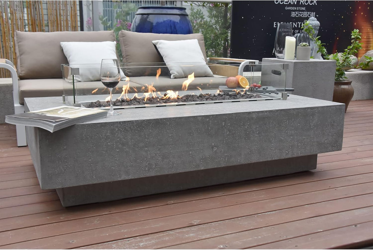 Hampton Fire Table Outdoor Fire Pit 56" X 32" Cast Concrete Firepit Includes Lava Rocks 45,000 Btus Outdoor Fireplace for Patio Furniture Set, Deck, Porch, Outdoor Heater - Liquid Propane — product view 7