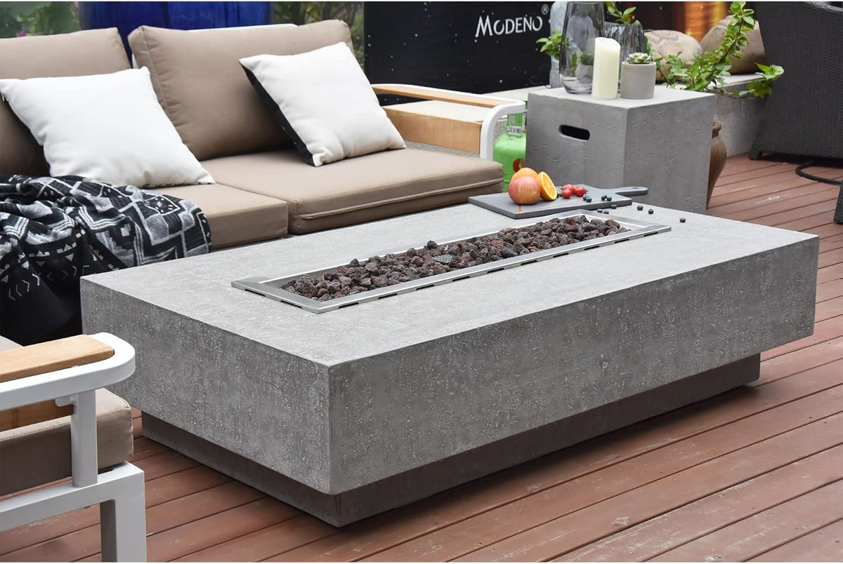 Hampton Fire Table Outdoor Fire Pit 56" X 32" Cast Concrete Firepit Includes Lava Rocks 45,000 Btus Outdoor Fireplace for Patio Furniture Set, Deck, Porch, Outdoor Heater - Liquid Propane — product view 9