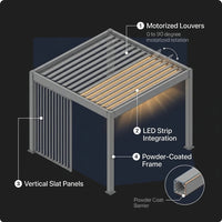 Outdoor Pergola Built for Smart Climate Control, Motorized Louvers, Waterproof Aluminum, Powder Coated — product view 3